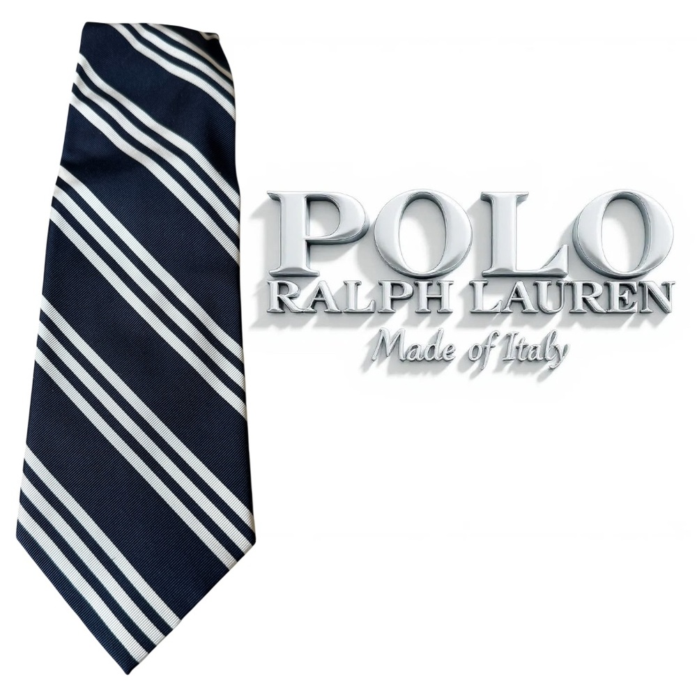 Polo Ralph Lauren Blue Stripe Silk Tie 3.75” x 55” Made in Italy NWT